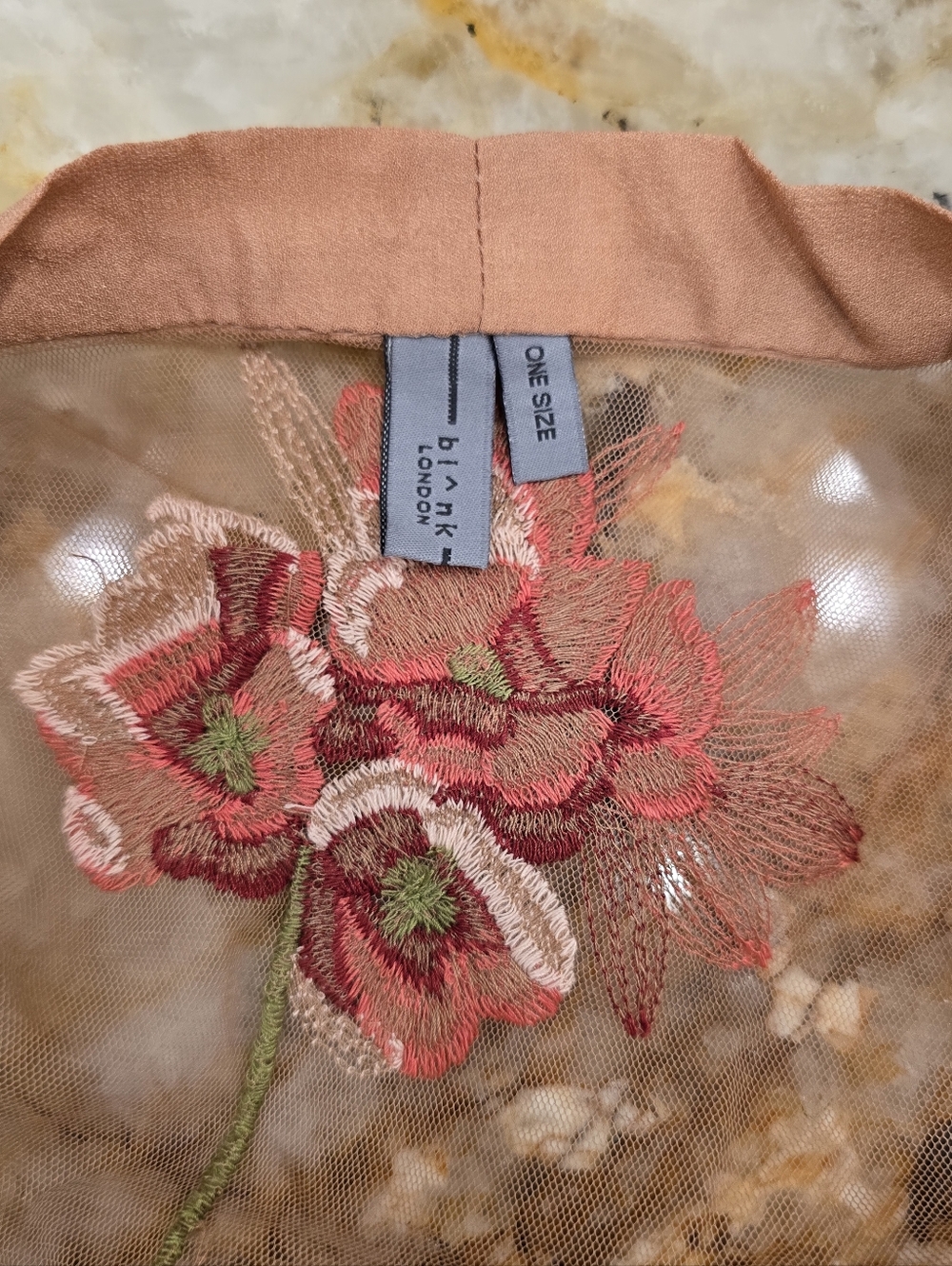 Anthropologie Bl-nk Pink Tulle Kimono Floral Embroidered OS - Picture 5 of 8
